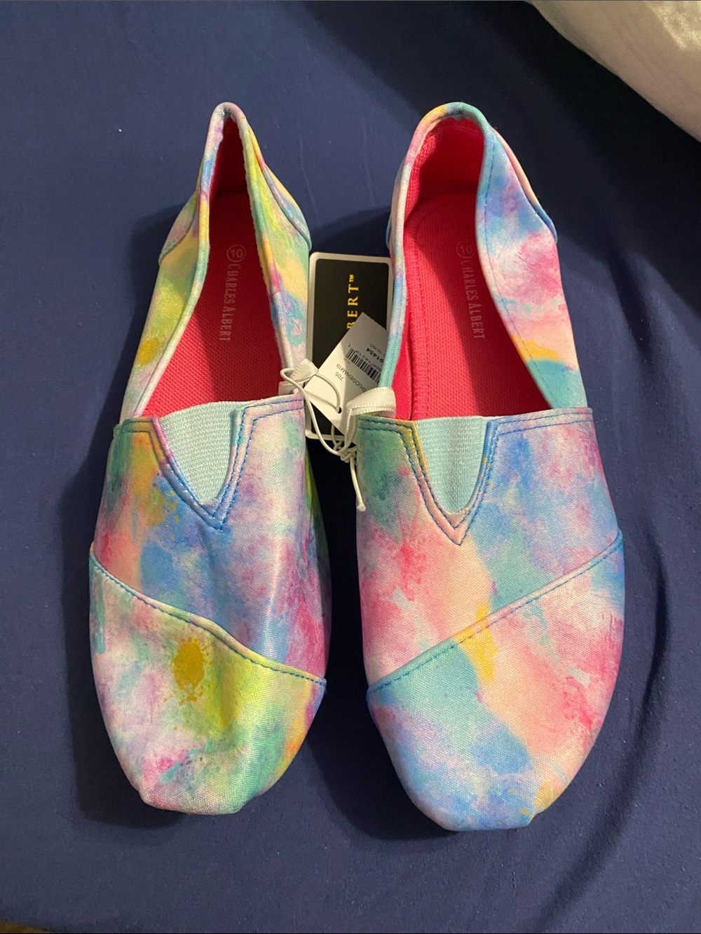 Charles Albert Tie-Dye Pastel Canvas Flats in Pink, Blue, Yellow